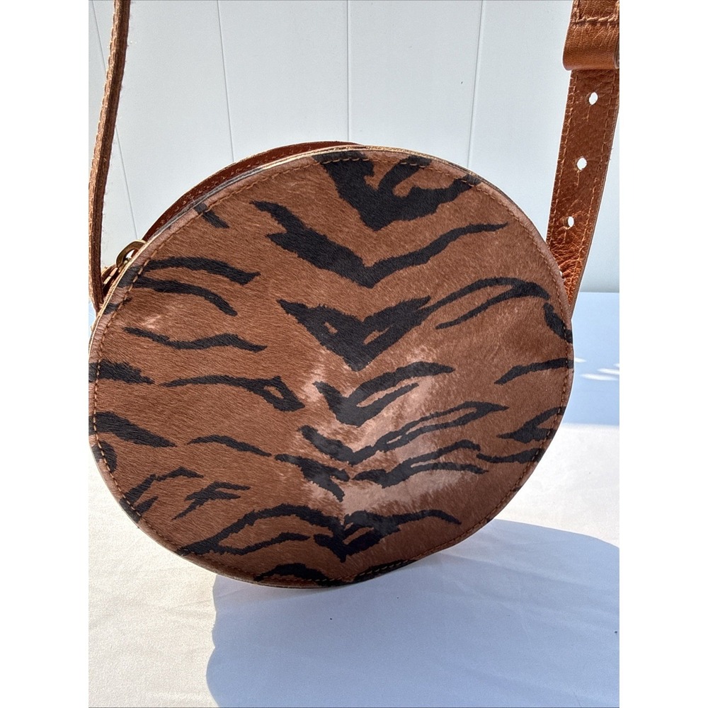 MADEWELL THE SIMPLE CIRCLE CROSSBODY BAG BROWN LEATHER/ANIMAL PRINT NEW WITH TAG